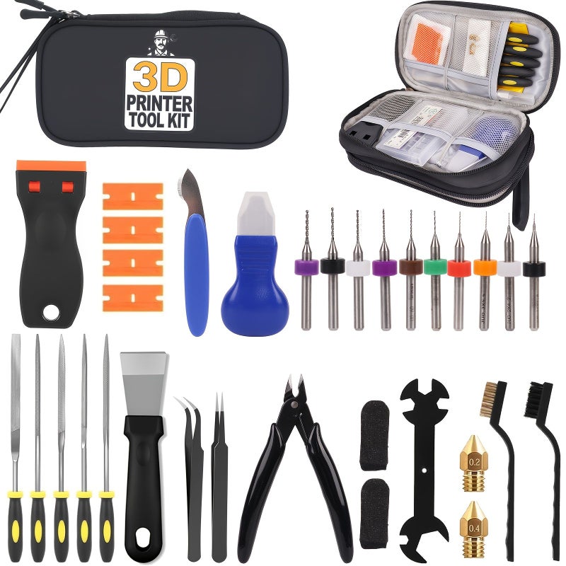 33 Piece 3D Printer Essential Tool Set With Carrying Case Nozzle Cleaning Tools Scrapers Brushes Files Pliers For FDM SLA Printers - Image 1