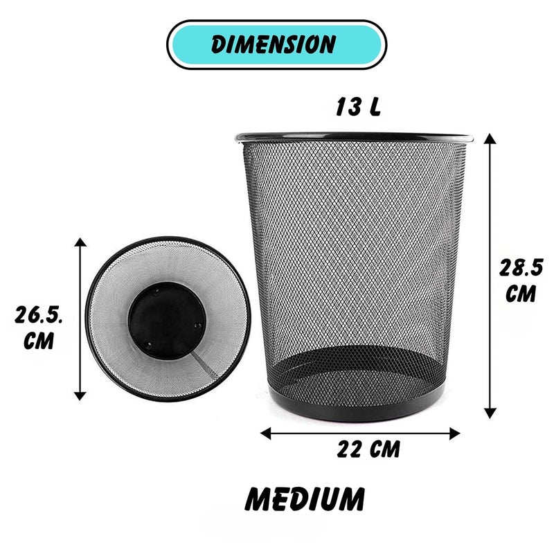 GoodWill Tech Metal Mesh Waste Dustbin, Pack of 2 for Home/Kitchen - Medium (13L) Black - Image 2