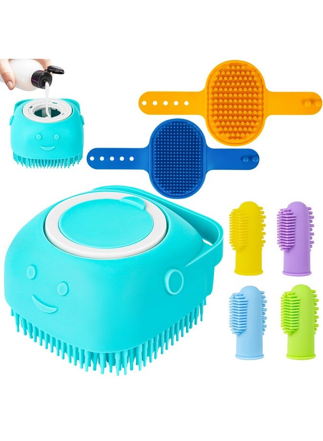 Ponpon 3Pcs Dog Bath Brush With 4Pcs Dog Toothbrush, Dog Scrubber For Bath, Dog Shampoo Brush With Adjustable Ring Handle, Dog Shower Brush For Long Short Hair - Image 1