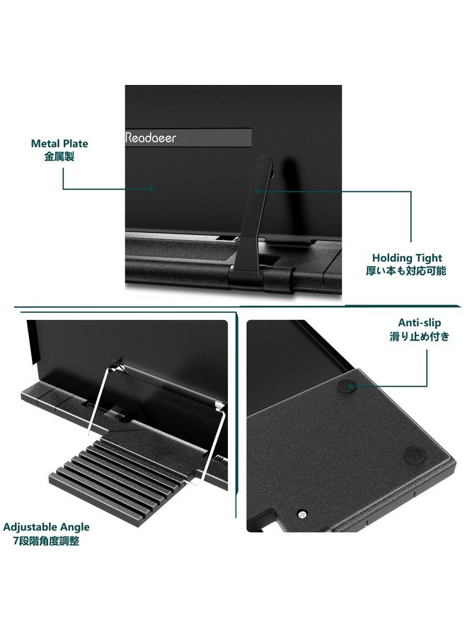 Readaeer Metal Book Stand For Desk Portable Document Holder For Cook Book Music Book Ipad Laptop Reading Rest With 7 Adjustable Positions And Page Paper Clips - Image 4