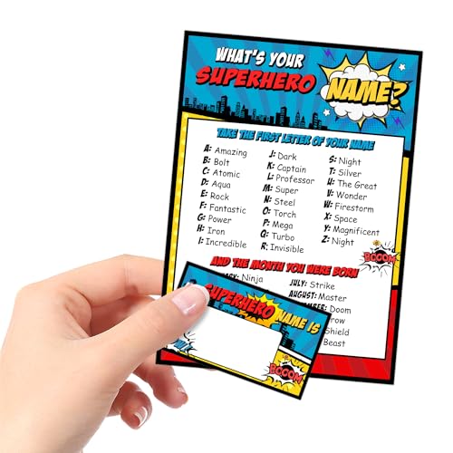 ALodr What is Your Superhero Name Game, Game Sign and 30 Cards, Superhero Birthday Party Sign for Boys, Holiday Activity, Kids Superhero Activity Cards, Superhero Activity Decoration Supplies - Image 3