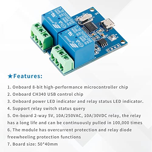 EC Buying 2Pcs LCUS-2 Type Dual-Channel Semiconductor Chip Housings 2-Channel USB Relay Module 5V Relay Module Onboard CH340 Microcontroller Chip USB Intelligent Control Switch Module - Image 2