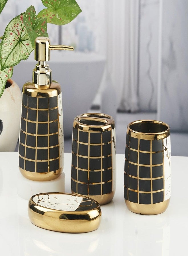 Kookee Ceramic Bathroom Set – Stylish 4 Piece Bath Accessories Kit with Soap Dispenser, Toothbrush Holder, Tumbler & Soap Dish – Modern & Designer Decor for Home & Guest Bathrooms (11440) - Image 1