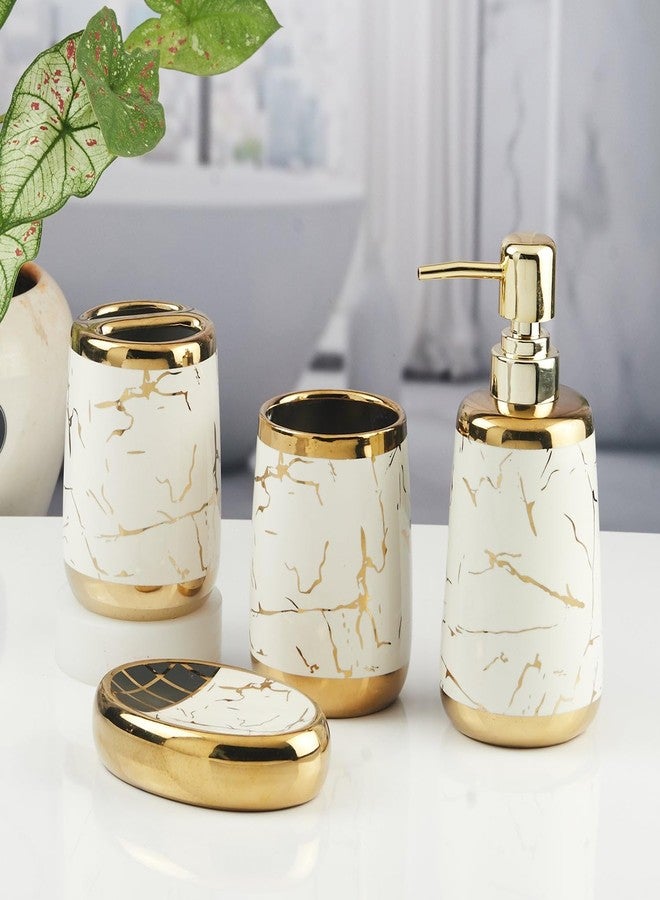 Kookee Ceramic Bathroom Set – Stylish 4 Piece Bath Accessories Kit with Soap Dispenser, Toothbrush Holder, Tumbler & Soap Dish – Modern & Designer Decor for Home & Guest Bathrooms (11440) - Image 3