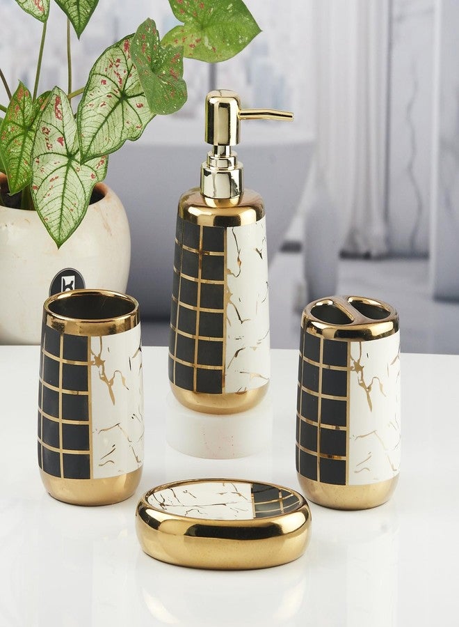 Kookee Ceramic Bathroom Set – Stylish 4 Piece Bath Accessories Kit with Soap Dispenser, Toothbrush Holder, Tumbler & Soap Dish – Modern & Designer Decor for Home & Guest Bathrooms (11440) - Image 4