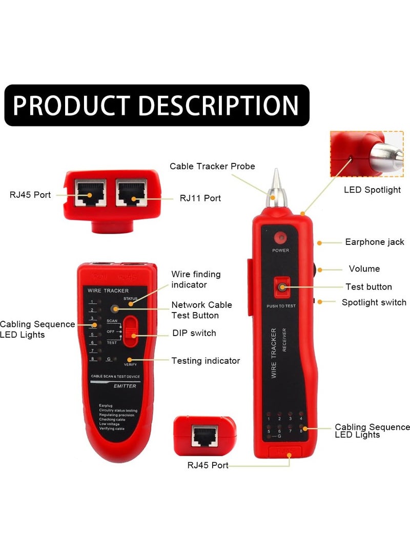 Wire Cable Tracker Tester RJ45 RJ11 Line Finder,Multifunction Wire Tracker Ethernet LAN Network Cat5 Cat6 for Cable Collation,Network Maintenance Collation - Image 2