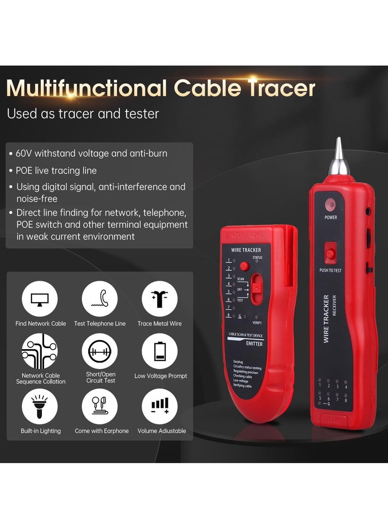 Wire Cable Tracker Tester RJ45 RJ11 Line Finder,Multifunction Wire Tracker Ethernet LAN Network Cat5 Cat6 for Cable Collation,Network Maintenance Collation - Image 4