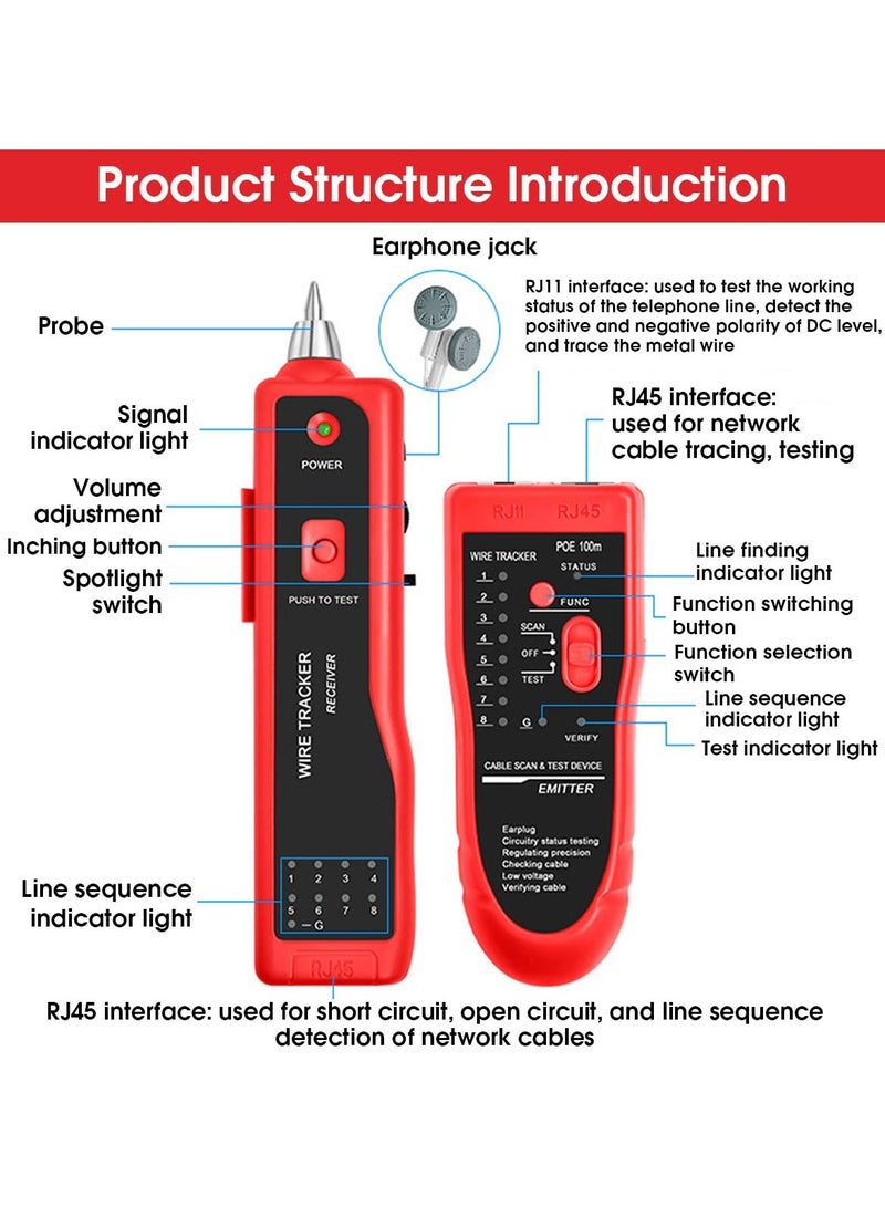 Wire Cable Tracker Tester RJ45 RJ11 Line Finder,Multifunction Wire Tracker Ethernet LAN Network Cat5 Cat6 for Cable Collation,Network Maintenance Collation - Image 3