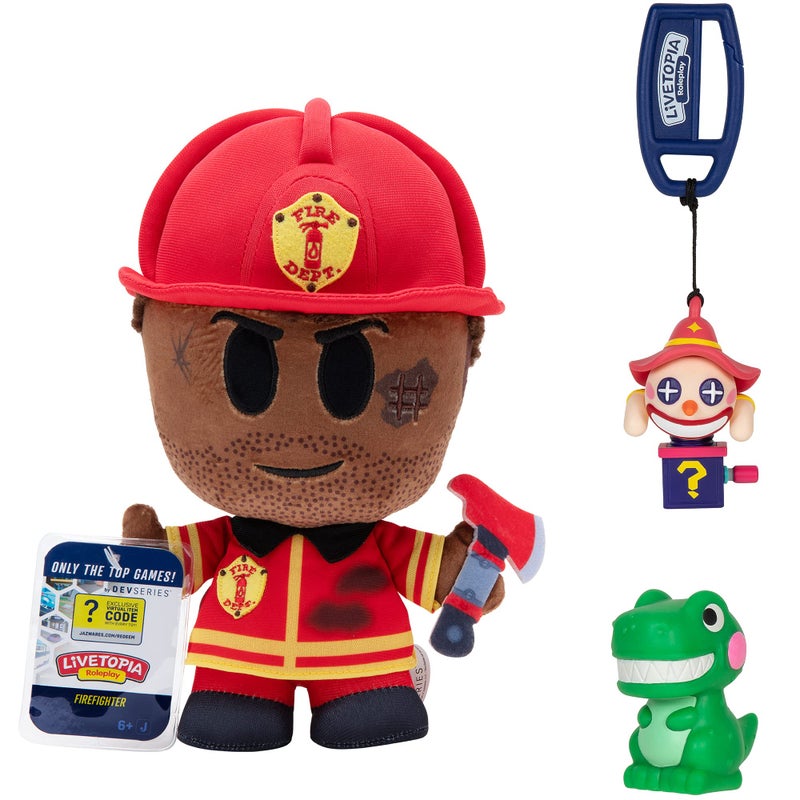DevSeries Livetopia Collector Bundle Three Exclusive Virtual Item Codes with Firefighter Plush Playground TRex Squooshems and Jack Hanger - Image 2