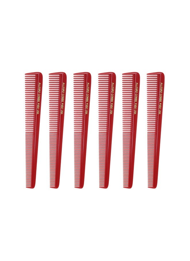 Allegro Combs Llegro Combs 450 Tapered Hair Combs Barber Combs Hair Cutting Combs Hairstylist Combs Women'S Combs Men'S Pocket Combs Made In The Usa. 6 Pcs. (Red)  - Image 1
