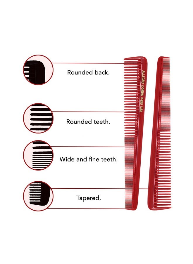 Allegro Combs Llegro Combs 450 Tapered Hair Combs Barber Combs Hair Cutting Combs Hairstylist Combs Women'S Combs Men'S Pocket Combs Made In The Usa. 6 Pcs. (Red)  - Image 5