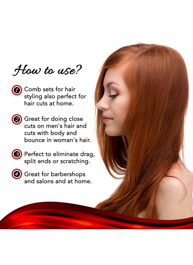 Allegro Combs Llegro Combs 450 Tapered Hair Combs Barber Combs Hair Cutting Combs Hairstylist Combs Women'S Combs Men'S Pocket Combs Made In The Usa. 6 Pcs. (Red)  - Image 3
