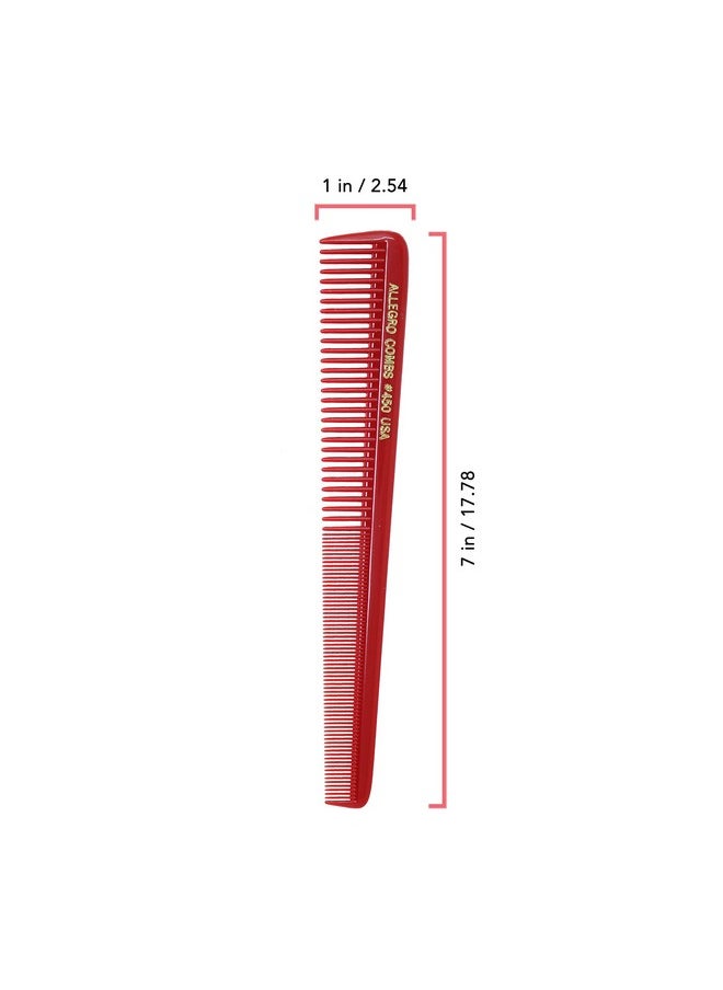 Allegro Combs Llegro Combs 450 Tapered Hair Combs Barber Combs Hair Cutting Combs Hairstylist Combs Women'S Combs Men'S Pocket Combs Made In The Usa. 6 Pcs. (Red)  - Image 4