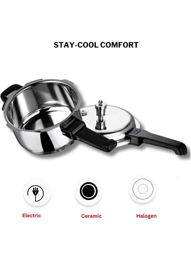 VINOD 2.0Liters 18/8 Stainless Steel Pressure Cooker Outer Lid 2 Litre Silver - Image 5