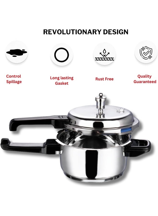 VINOD 2.0Liters 18/8 Stainless Steel Pressure Cooker Outer Lid 2 Litre Silver - Image 4