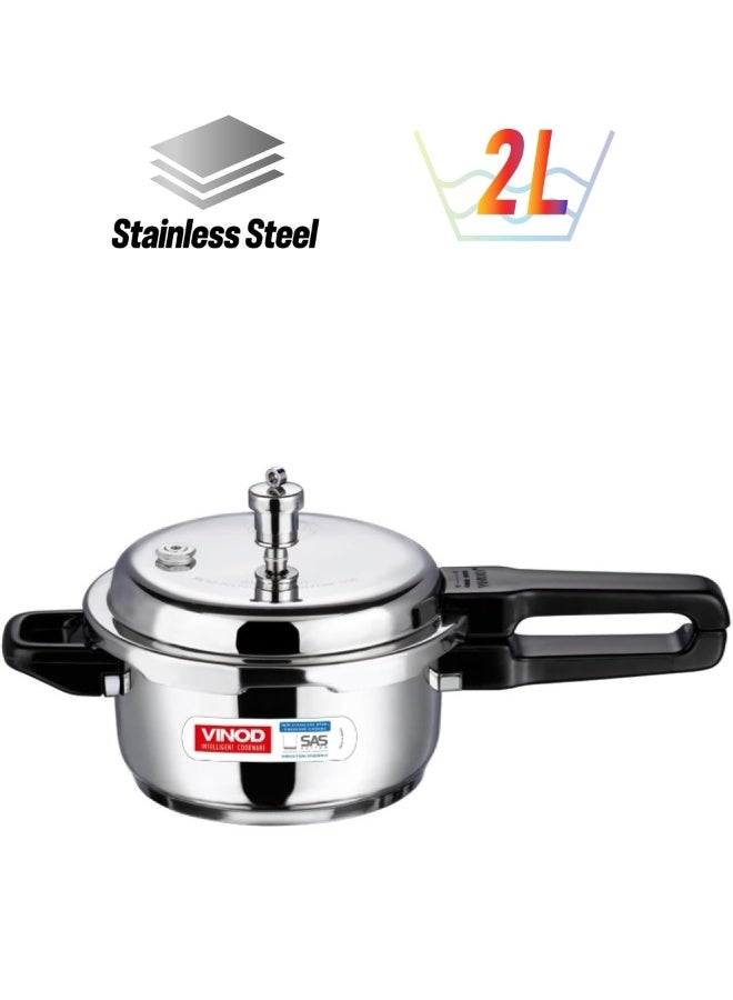 VINOD 2cm Vinod 18/8 Stainless Steel Outer Lid Pressure Cooker 2 L, Sandwich Bottom, ISI & CE Certified, Induction & Gas Compatible, Silver silver - Image 1