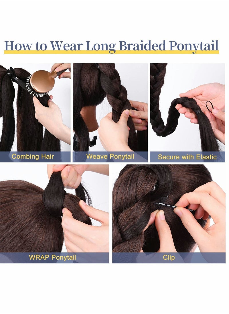 Excefore Ponytail Extension, 80 cm Long Braided Ponytail Extension with Hair Tie Straight  - Image 5