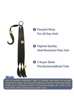 Excefore Ponytail Extension, 80 cm Long Braided Ponytail Extension with Hair Tie Straight  - Image 2