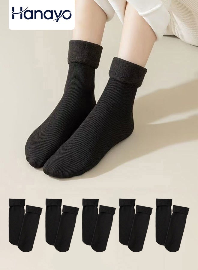 Hanayo 5 أزواج من الجوارب الدافئة للنساء والرجال جوارب دافئة فاخرة للجنسين جوارب ناعمة ودافئة ومريحة للجWinter (أسود) - Image 1