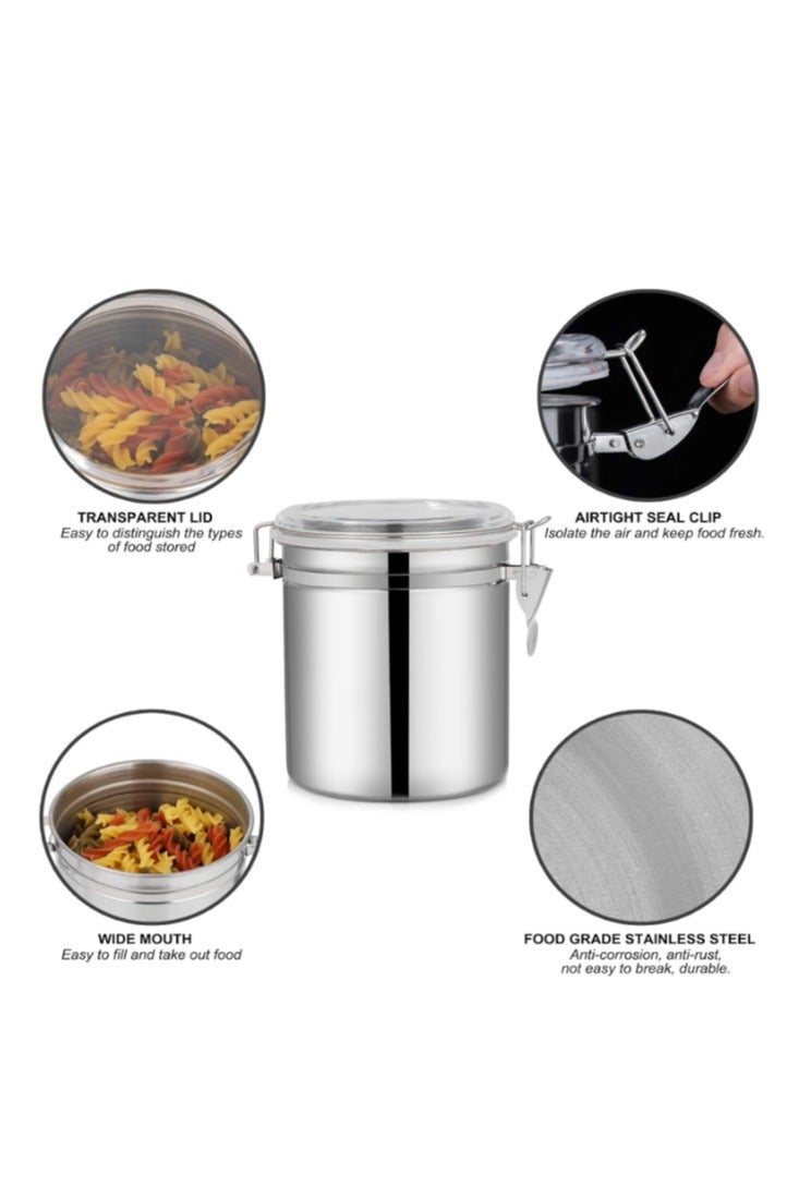 Sorfity طقم حافظات طعام محكمة الإغلاق من الستانلس ستيل – 4 قطع – لتخزين الدقيق، القهوة، السكر، الشاي، الحبوب، والبسكويت – بغطاء أكريليك شفاف وقفل محكم – مقاومة للصدأ ومثالية للمطبخ - Image 4