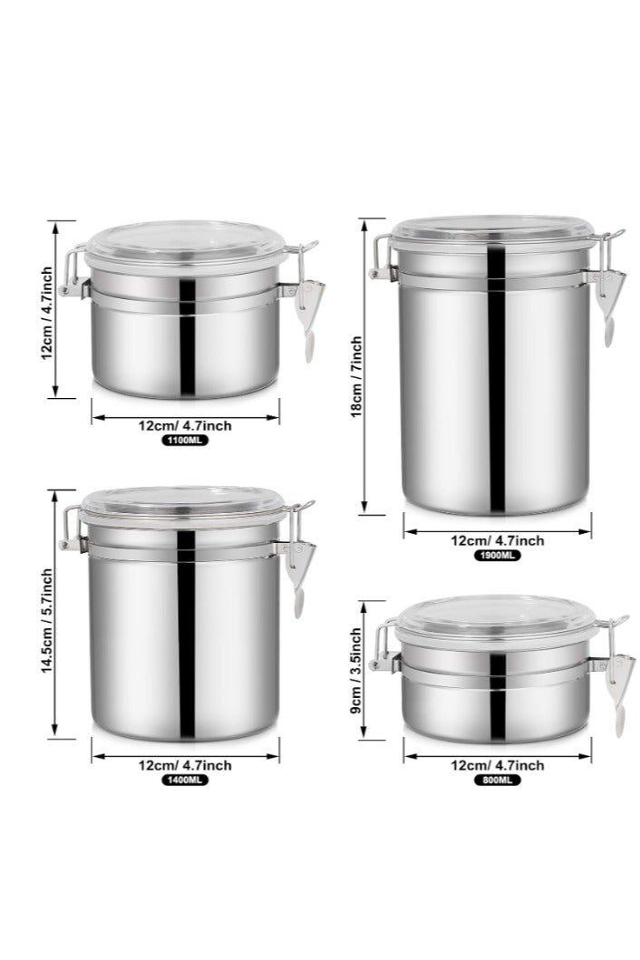 Sorfity طقم حافظات طعام محكمة الإغلاق من الستانلس ستيل – 4 قطع – لتخزين الدقيق، القهوة، السكر، الشاي، الحبوب، والبسكويت – بغطاء أكريليك شفاف وقفل محكم – مقاومة للصدأ ومثالية للمطبخ - Image 3