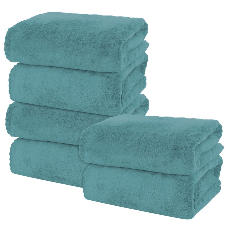 MOONQUEEN 6 Pack Premium Bath Towel Set Quick Drying Microfiber Coral Velvet Highly Absorbent Towels Multipurpose Use as Bath Fitness Bathroom Shower Sports Yoga Towel Teal