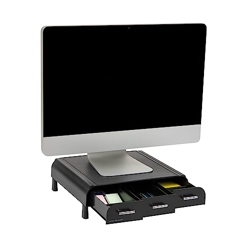 Mind Reader Monitor Stand, Laptop Riser, Desktop Organizer, Storage Drawer, Office, Plastic, 13.5"L x 13"W x 4"H, Black - Image 1