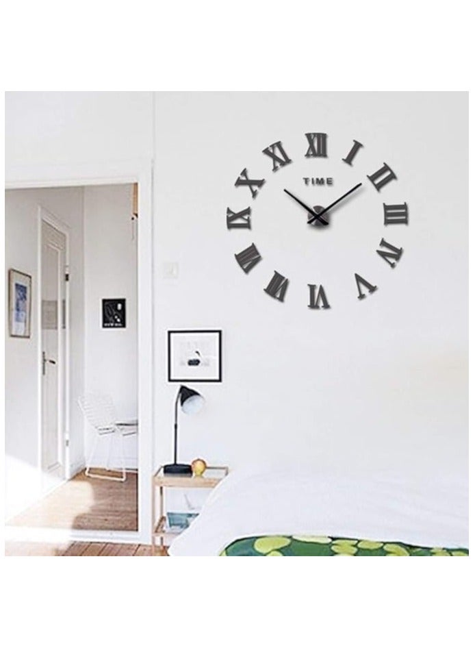 ساعة حائط ثلاثية الأبعاد بدون إطار، ملصق حائط بأرقام رومانية يمكنك صنعها بنفسك، أسود، لديكور المنزل، مناسبة لديكور المنزل والمكتب - Image 4