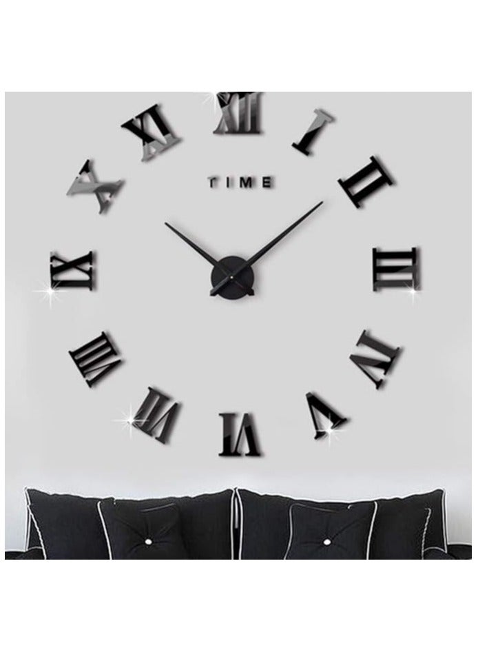 ساعة حائط ثلاثية الأبعاد بدون إطار، ملصق حائط بأرقام رومانية يمكنك صنعها بنفسك، أسود، لديكور المنزل، مناسبة لديكور المنزل والمكتب - Image 3