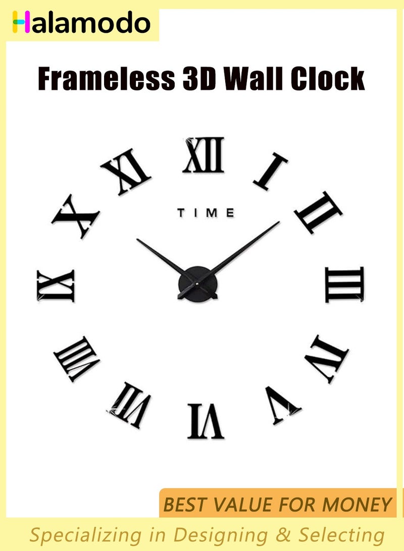 ساعة حائط ثلاثية الأبعاد بدون إطار، ملصق حائط بأرقام رومانية يمكنك صنعها بنفسك، أسود، لديكور المنزل، مناسبة لديكور المنزل والمكتب - Image 1