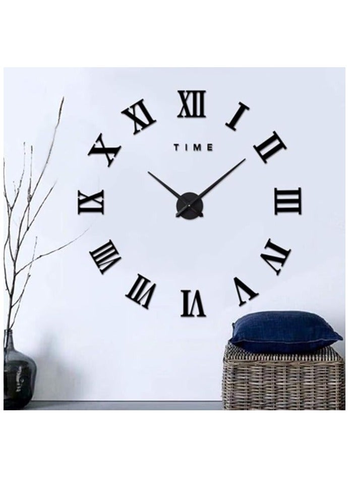 ساعة حائط ثلاثية الأبعاد بدون إطار، ملصق حائط بأرقام رومانية يمكنك صنعها بنفسك، أسود، لديكور المنزل، مناسبة لديكور المنزل والمكتب - Image 5
