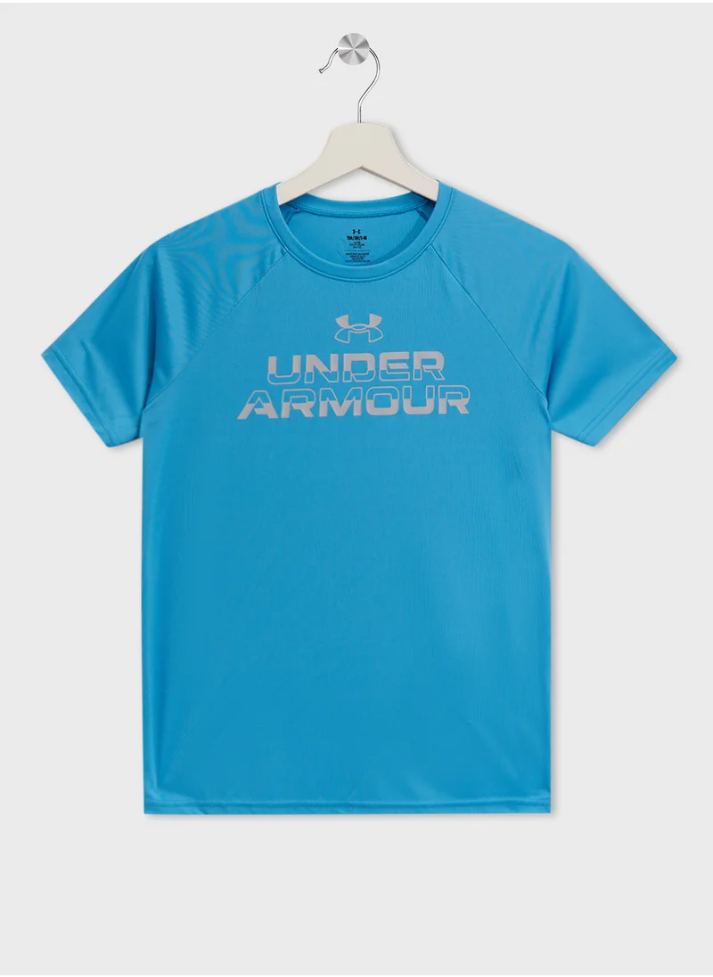 اندر ارمور Youth Tech Split Wordmark T-Shirt