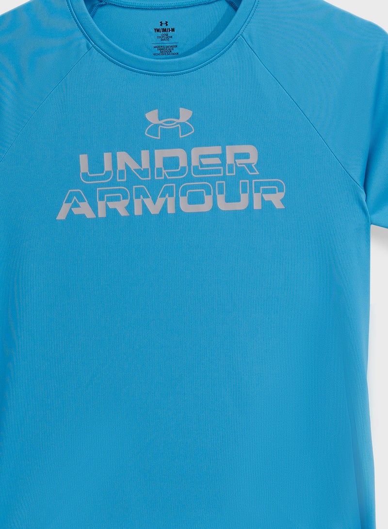 اندر ارمر تيشيرت يوث تك سبليت وورد مارك - Image 3