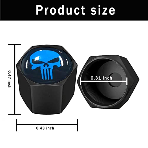 Ajxn 4 Pack Skull Car Wheel Tire Valve Stem Caps Airtight Dust Proof Covers Universal Tire Air Valve Caps for Cars, Trucks, Bicycles, Car Accessories for Men and Women Blue - Image 2