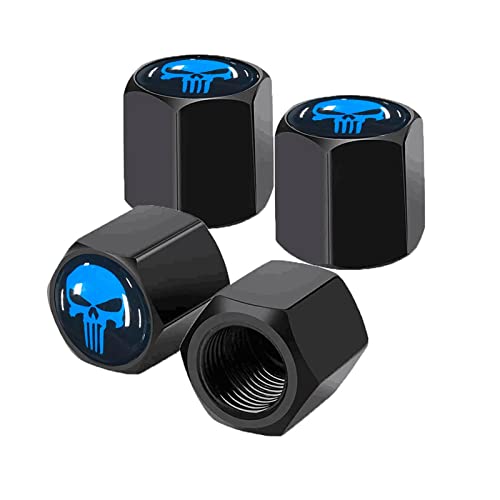 Ajxn 4 Pack Skull Car Wheel Tire Valve Stem Caps Airtight Dust Proof Covers Universal Tire Air Valve Caps for Cars, Trucks, Bicycles, Car Accessories for Men and Women Blue - Image 1