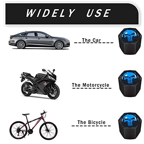 Ajxn 4 Pack Skull Car Wheel Tire Valve Stem Caps Airtight Dust Proof Covers Universal Tire Air Valve Caps for Cars, Trucks, Bicycles, Car Accessories for Men and Women Blue - Image 3