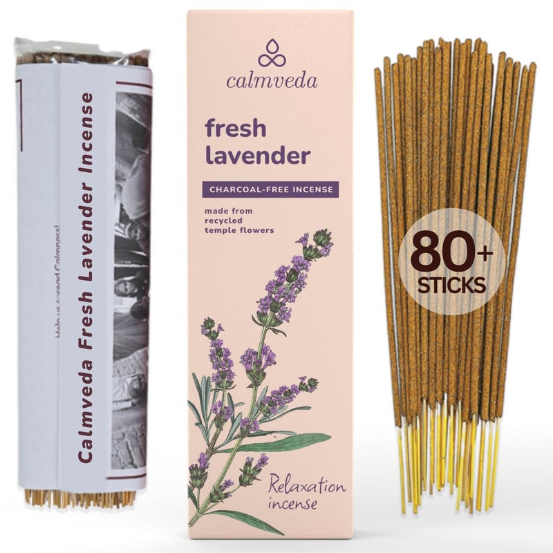 Fresh Lavender Incense for Calming 80 Charcoal Free Incense Sticks Made from Upcycled Flowers Organic Incense Sticks Non Toxic Use for Relaxation Improves Sleep