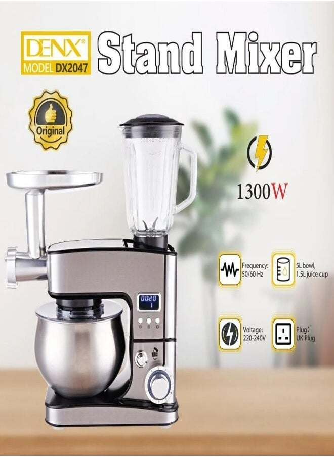 Denx Dx2047 Electric Mixer, Food Processor And Meat Grinder 3 In 1, Capacity 5 Liters, Power 1300 Watts - Image 3