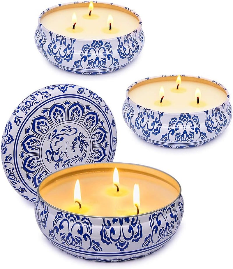 NIKY 3 Packs Large Citronella Candles Outdoor and Indoor, 13.5oz 3-Wick Soy Wax Portable Travel Tin Candle for Home Garden Patio Yard Balcony and Summer Gift - Image 1