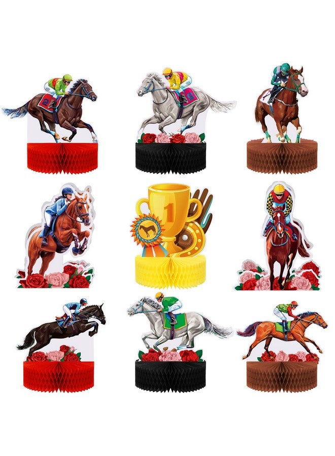 Sureio 9 Pcs Kentucky Horsing Racing Derby Decorations Horse Racing Honeycomb Centerpieces Kentucky Horse Derby Party Supplies 3D Horse Birthday Party Table Decor Baby Shower Derby Plates Birthday Party - Image 1