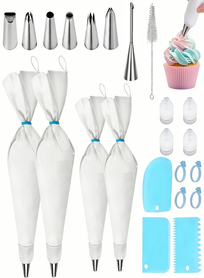 MOZEEDA Reusable Piping Bags and Tips Set - 23Pcs Pastry Bag Kit: 4 Cotton Icing Bags (2x14in, 2x16in), 6 Stainless Steel Tips, Couplers, Brush - Cake Decorating Supplies for Beginners, Cupcakes, Cookies - Image 1