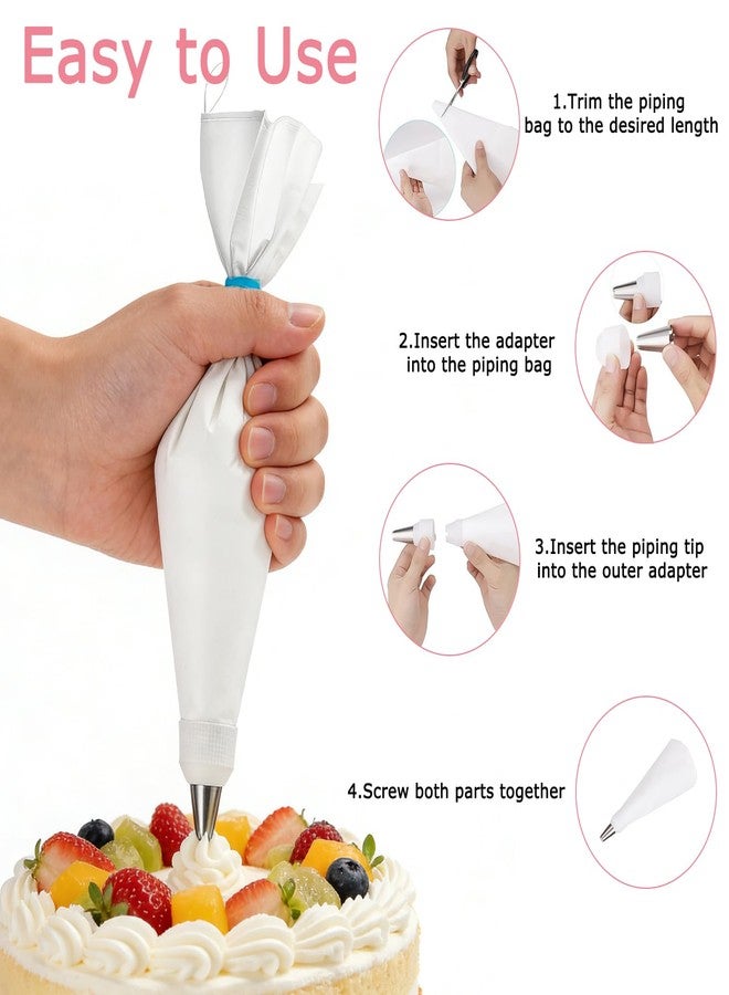 MOZEEDA Reusable Piping Bags and Tips Set - 23Pcs Pastry Bag Kit: 4 Cotton Icing Bags (2x14in, 2x16in), 6 Stainless Steel Tips, Couplers, Brush - Cake Decorating Supplies for Beginners, Cupcakes, Cookies - Image 5