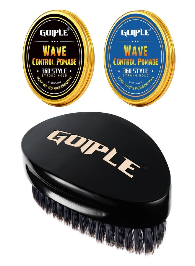 Goiple Curved 360 Wave Brush For Men - Medium Hard Palm Brush for Laying Down 360 Waves Made with Natural Boar Bristle and Wood Easy to Hold - Strong Hold Wave Pomade Greasy for Creating 360 Layer Hair Waves - Image 1