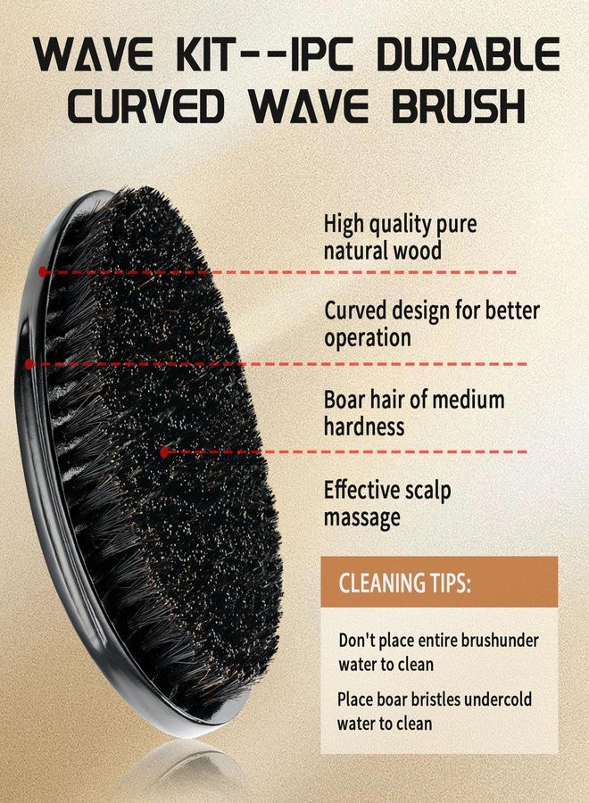Goiple Curved 360 Wave Brush For Men - Medium Hard Palm Brush for Laying Down 360 Waves Made with Natural Boar Bristle and Wood Easy to Hold - Strong Hold Wave Pomade Greasy for Creating 360 Layer Hair Waves - Image 2
