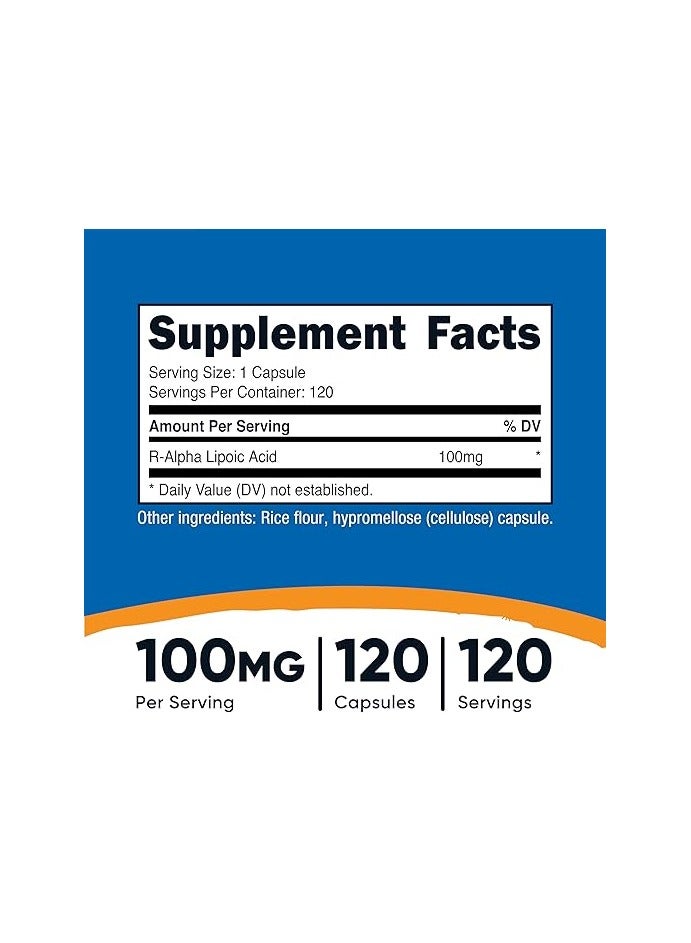 Nutricost R-Alpha Lipoic Acid 100mg, 120 Capsules - Veggie Capsules, Non-GMO, Gluten Free - Image 2