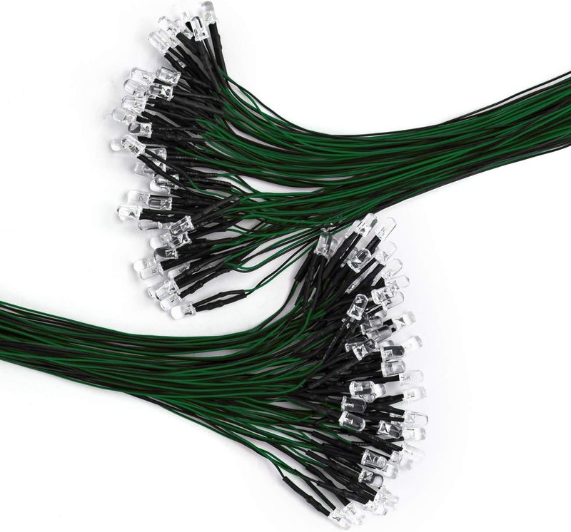 DiCUNO 100 قطعة 5 مم LED دايودات مضاءة مسبقًا 12 فولت ضوء أخضر، 9.4 بوصة/24 سم مجموعة متنوعة من دايودات الضوء الساطع في علبة لمشاريع الإضاءة العلمية، تجارب الدوائر، مشاريع الإضاءة اليدوية - Image 1