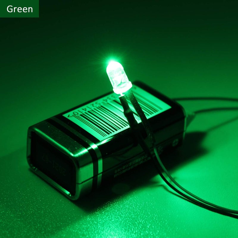 DiCUNO 100 قطعة 5 مم LED دايودات مضاءة مسبقًا 12 فولت ضوء أخضر، 9.4 بوصة/24 سم مجموعة متنوعة من دايودات الضوء الساطع في علبة لمشاريع الإضاءة العلمية، تجارب الدوائر، مشاريع الإضاءة اليدوية - Image 5