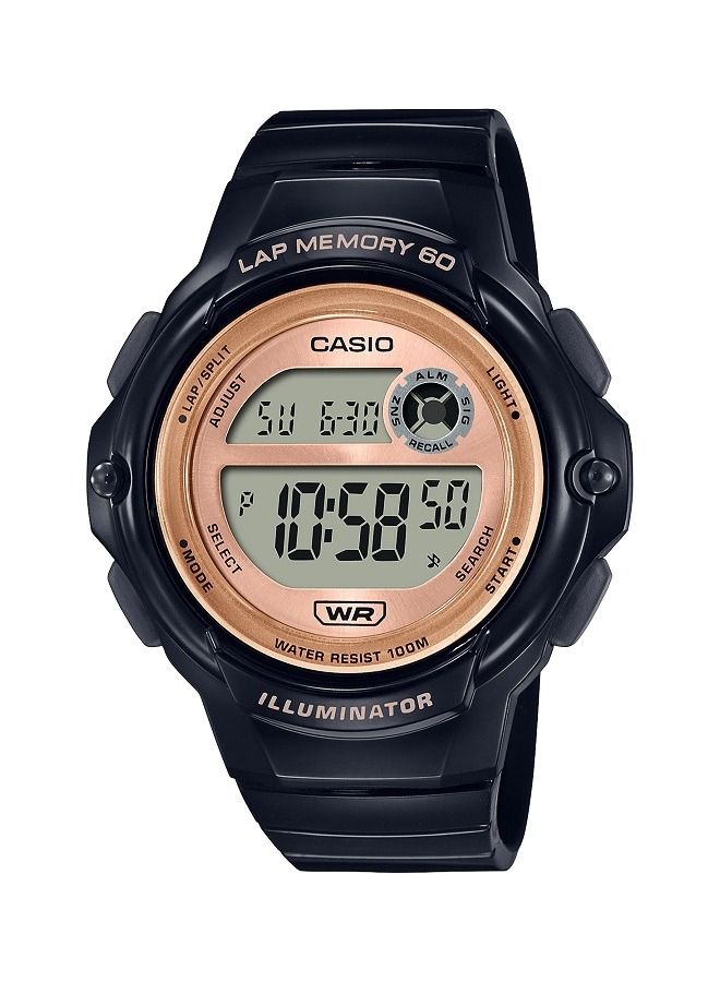 كاسيو ساعة نسائية رقمية بسوار من الراتنج بمينا ذهبي LWS-1200H-1AVDF.