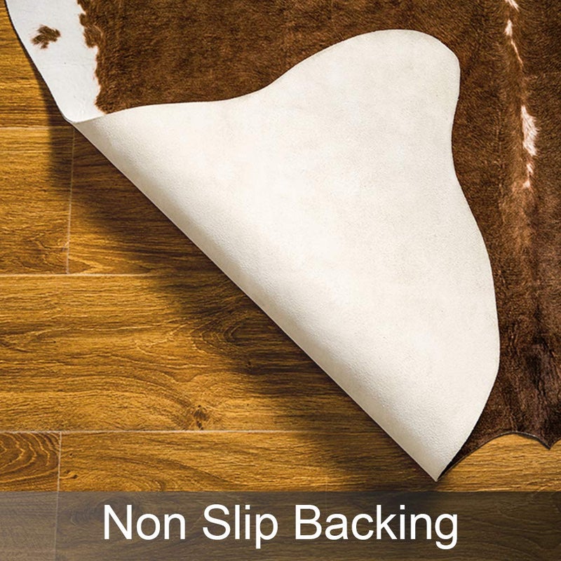 Arogan Premium Faux Cowwhide Brug 6.2 × 5.2 قدم متينة وحجم كبير بقرة سجاد طباعة مناسبة لغرفة نوم غرفة المعيشة ديكور الغربي فو فرو البقرة إخفاء السجاد البني - Image 3