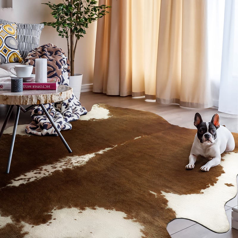 Arogan Premium Faux Cowwhide Brug 6.2 × 5.2 قدم متينة وحجم كبير بقرة سجاد طباعة مناسبة لغرفة نوم غرفة المعيشة ديكور الغربي فو فرو البقرة إخفاء السجاد البني - Image 2